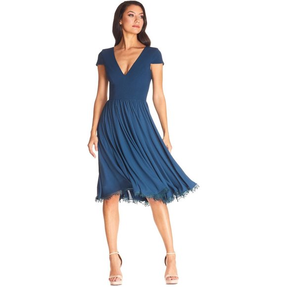 Dress the Population Dresses & Skirts - DRESS THE POPULATION Corey Chiffon Fit & Flare Cocktail Dress in Peacock Blue M